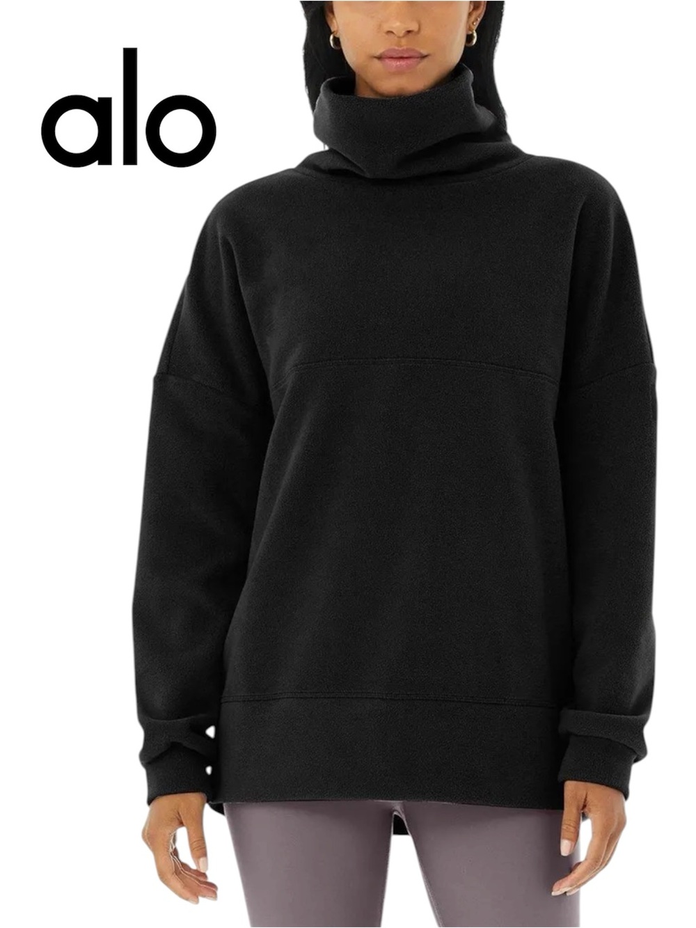ALO Yoga Coziness High Neck Pullover Black Top Size Large